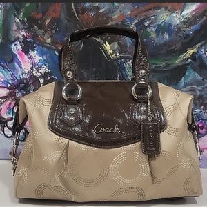 Coach Beige and Dark Brown Patent Trim Satchel